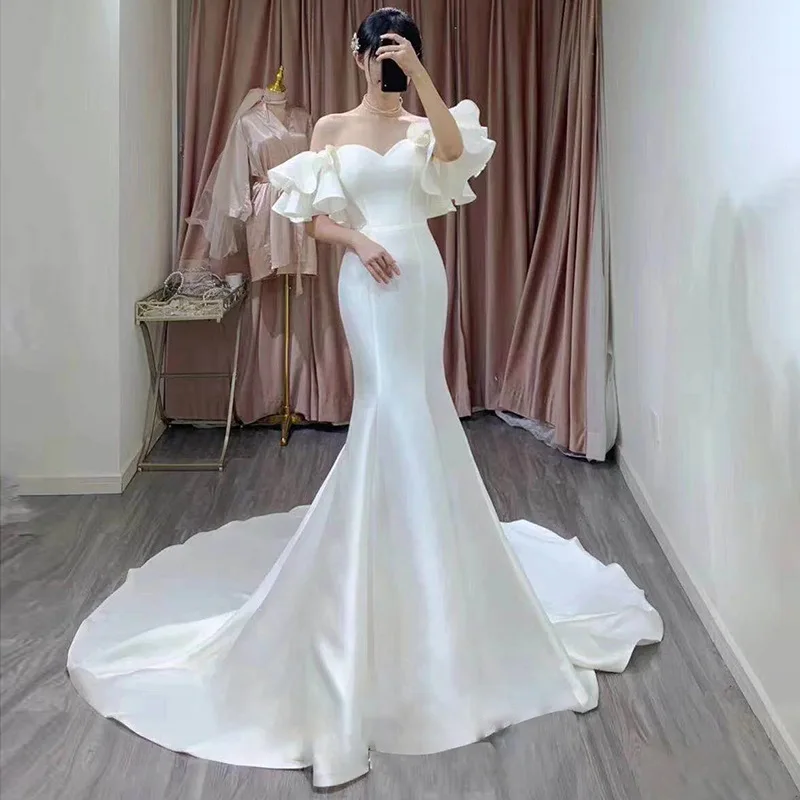 S5925F    2023   High -quality new  Satin minimalist slimming elegant fishtail off shoulder temperament evening dresses