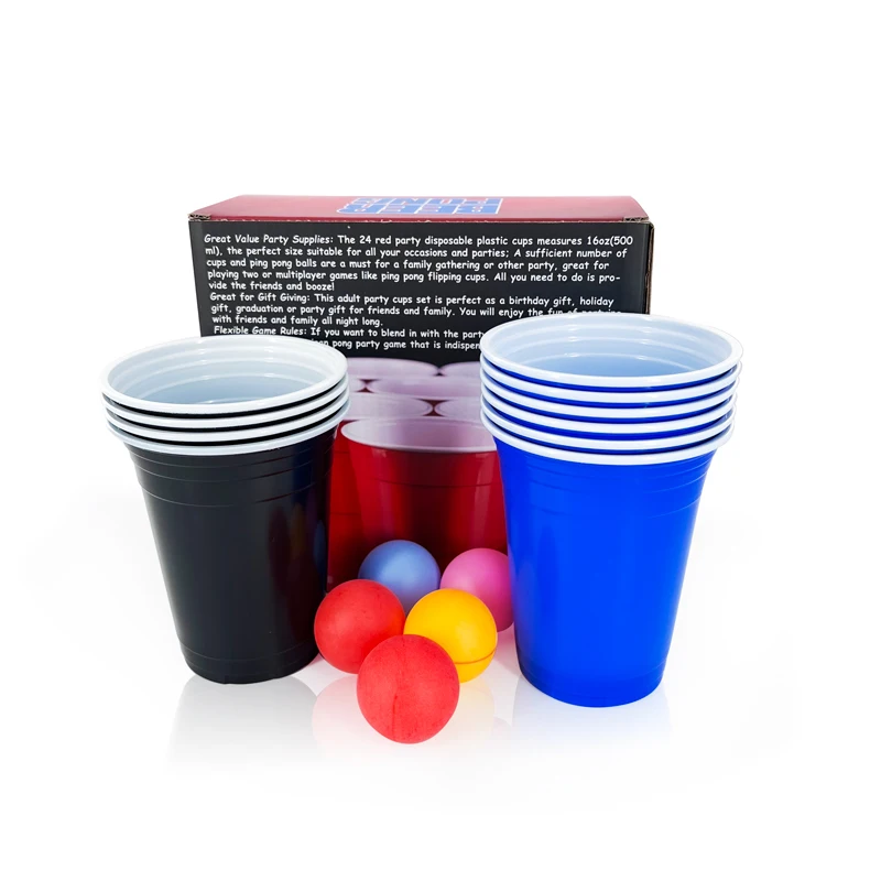 Low MOQ Beer Pong Set Fun Adult Drinking Indoor Game 12  Beer Pong Cups and 8 Yellow Balls
