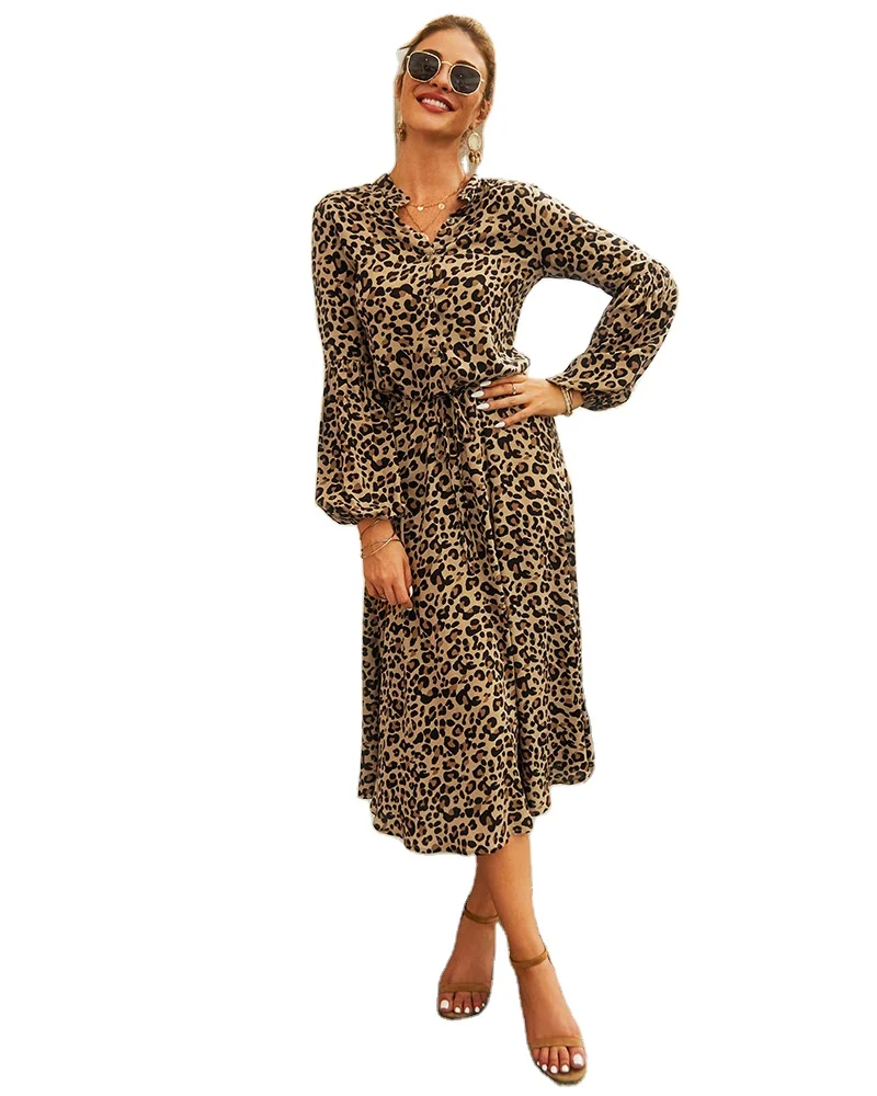 Женское Повседневное платье с высокой талией и принтом, осень-весна 2021