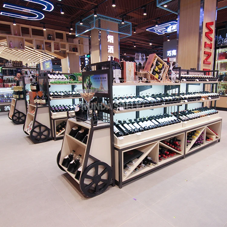 wooden wine whiskey bottle display stand fixtures shelf