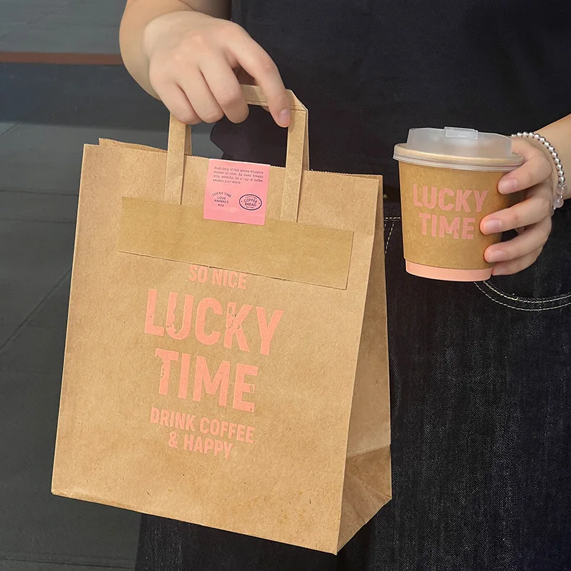 Paper Bag With Custom Logo Eco Friendly Brown Fast Food Take Away Kraft Paper Bag, Food Packaging Kraft Brown Paper Bag