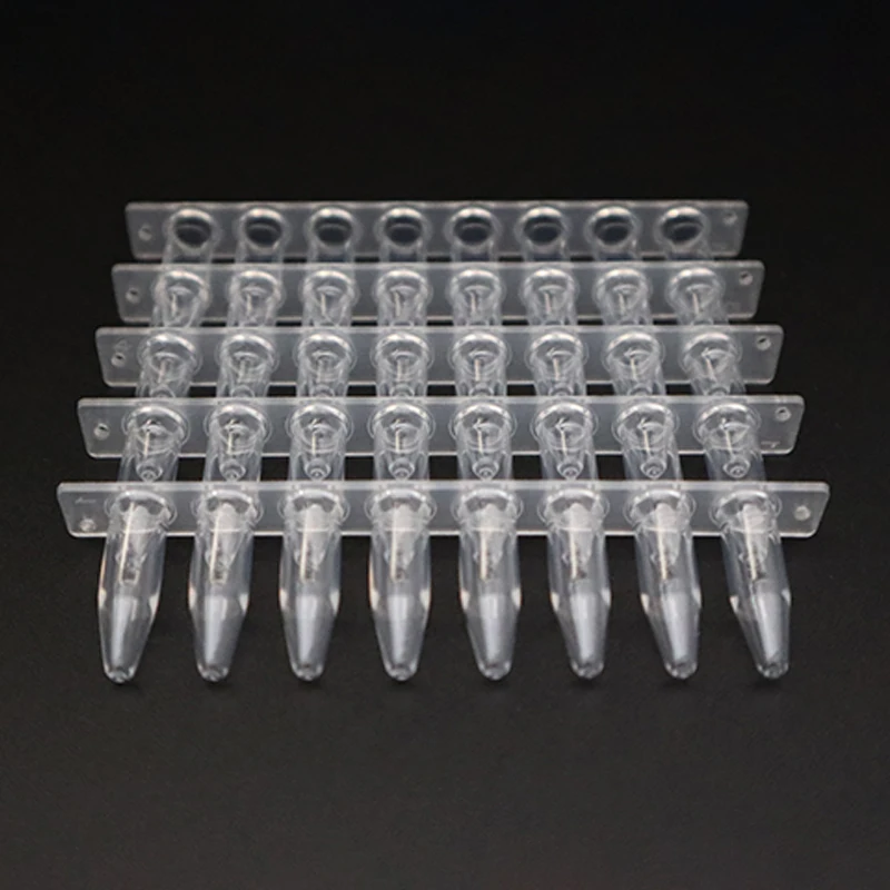 Newest Design 0.2 Ml 0.1Ml Non Sterile Clear 8 Tube Strips Polypropylene Pcr Tube Strip With Attached Flat