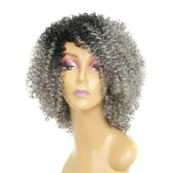 Ready Made New Model Fashion Afro American Euro UK German Short Spiral Tight Big Curls Grey Gray Curly Human Hair Wigs in Bulk