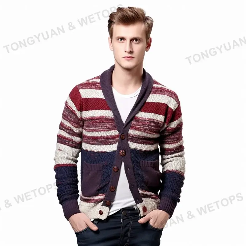 2024 OEM и ODM производитель одежды вязаный свитер новый дизайн мужской трикотаж полосатый хлопковый школьный кардиган свитер