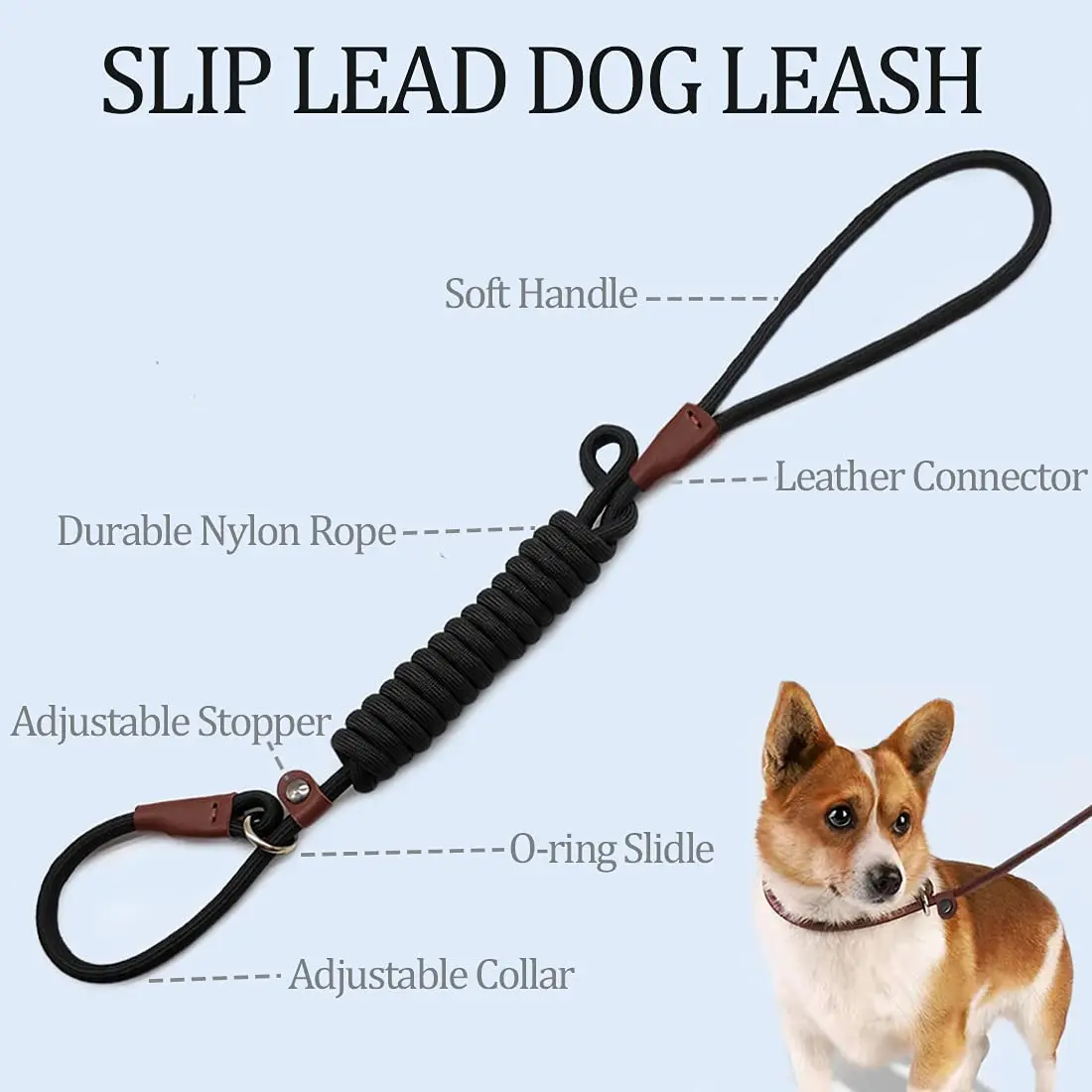 Dog Leash Slip Rope Waterproof Nylon Dog Leash No Pull Training Lead Leashes for Medium Large And Small Dogs