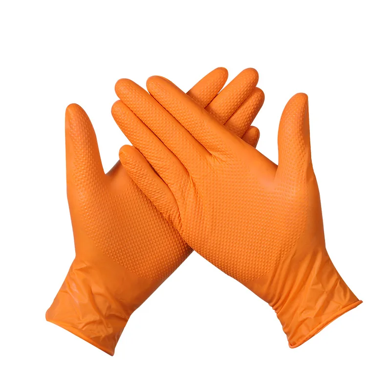 Multifunction Diamond Nitrile Anti-Slip Orange Safety Hand Protective Gloves For Heavy Duty