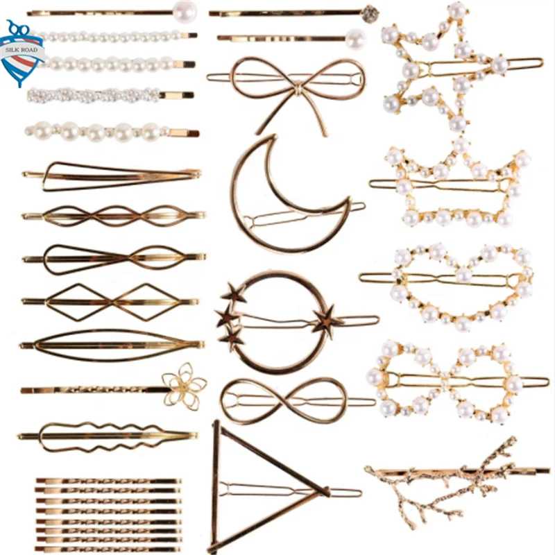 Newest Design Luxury Imitations Pearl Hair Clips Round Shape Square Shape Triangle Shape Star Pearl Hairpin Hair Clips