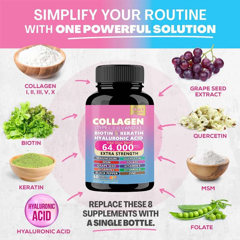 OEM Pure Vitamin C Biotin Collagen Hyaluronic Acid Skin Care Capsule Supplements Multi And Deep Sea Marine Hydrolyzed Collagen