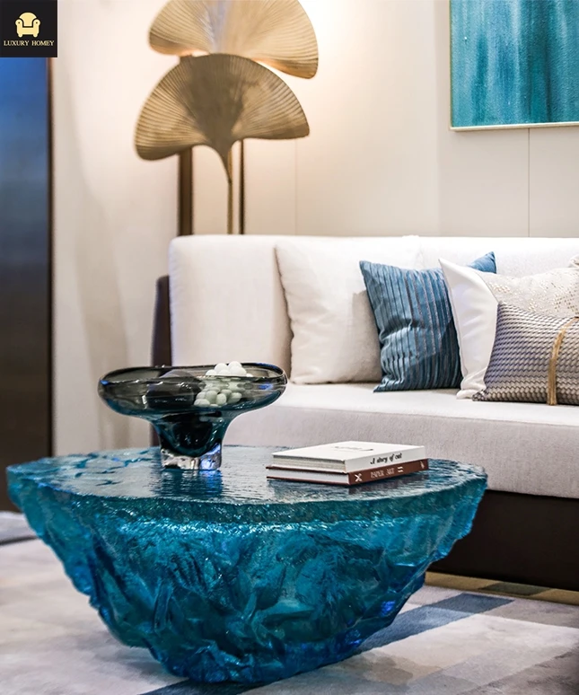 Hotel villa designer art deco furniture light luxury high-end large coffee table resin shaped table