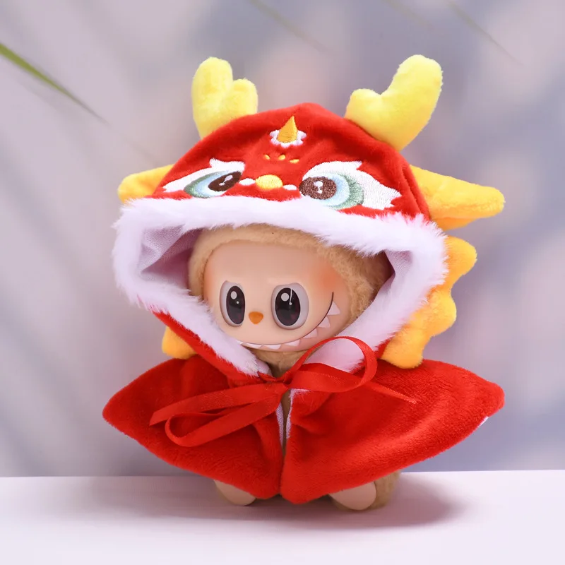 Labubu New Year Lion Dance Shawl for Girls Generation II Pendant Clothes Only Cartoon Plastic Toy for Dolls