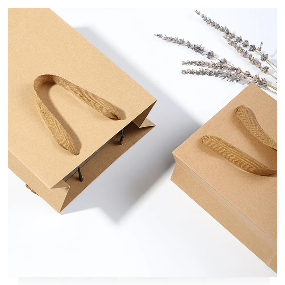 White Color Competitive Price Gift Paper Bags Recycle Material Ribbon Handle Custom Shopping Kraft Paper Bag With Your Own Logo