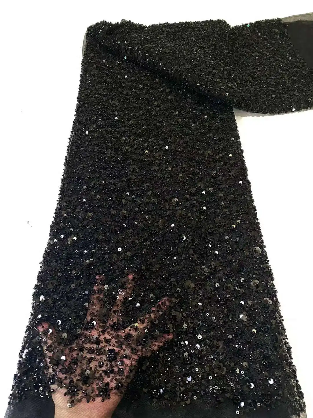 Luxury tecido de barras beads fabric rhinestone lace African embroidery sequin pearl fabric for dress