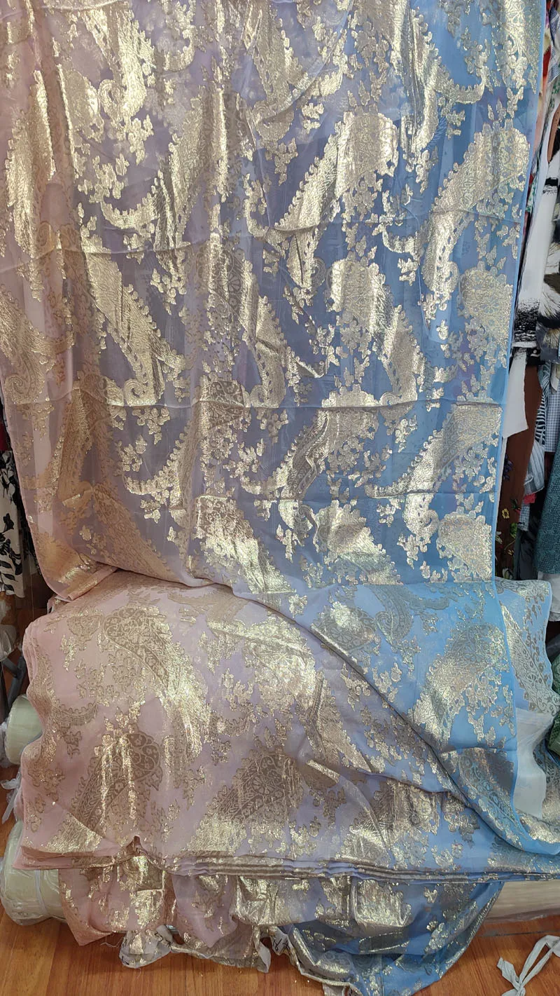 print ombre lurex silk jacquard fabric silk metallic chiffon fabric
