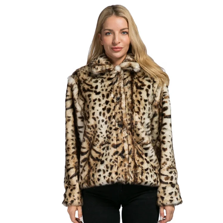 High Quality Warm Fleece Fuzzy Animal Leopard Coat With Lining faux fur jacket for women