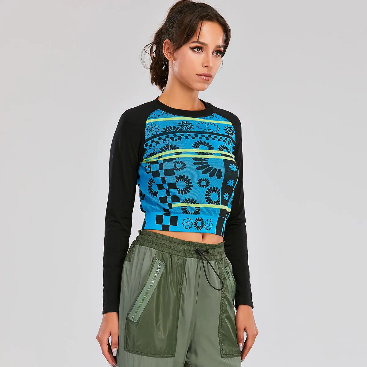 JIEJIN OEM Female Gmy Special Pattern Long Sleeve Sweat Shirt Workout Printed T-Shirt Women