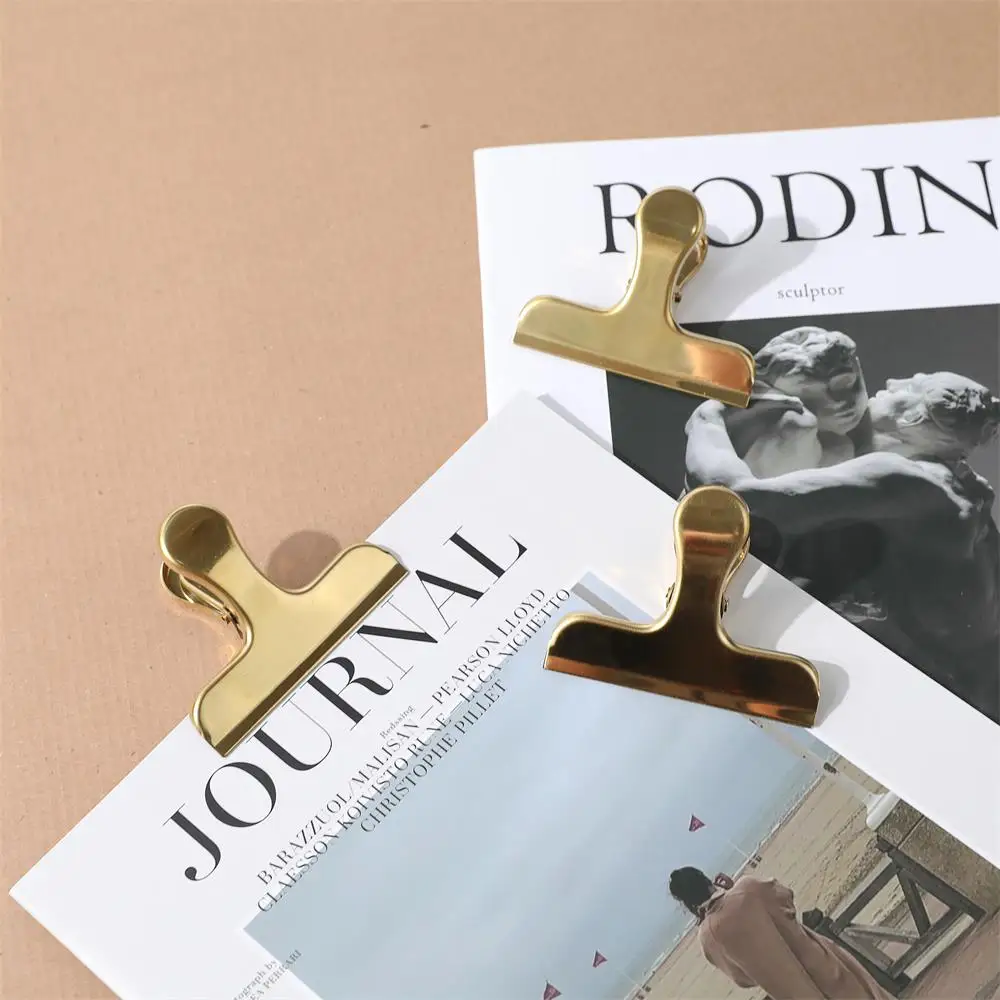 Maxery 2022 Vintage Nordic Golden Folder Stainless Steel Office Stationery Note Holder Metal Paper Clip