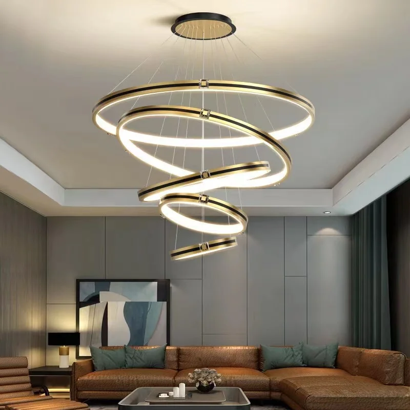 Hot Selling Indoor Hotel Living Room Stylish Simplicity Round Chandelier Circular Acrylic Led Lighting Ceiling Lamp