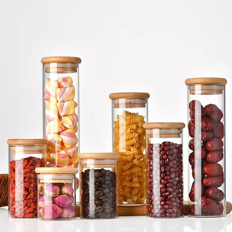 Custom logo trial transparent glass vials small cylinder glass test tube with wooden bamboo lid