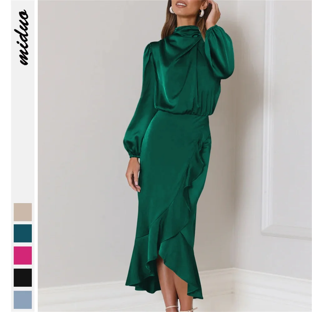 Trendy Flouncing Women Casual For Dinner Party Lady Evening Satin Wedding Dress