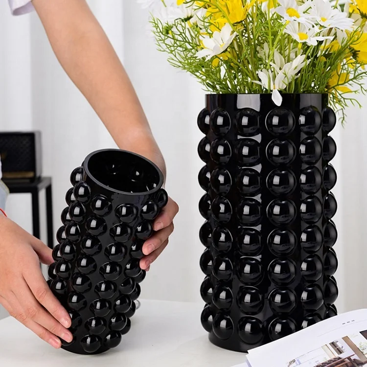 WONDER    Hot Selling Nordic living room flower dot glass flower vase black color flower vase wholesale
