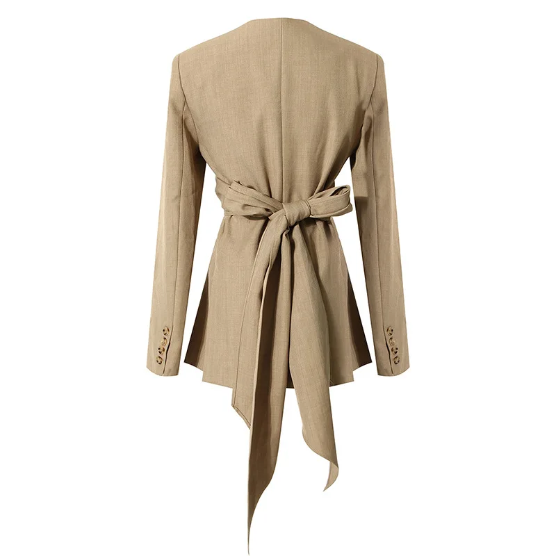 Or Customized Color Ladies Blazer Sexy Front Chest Cross Women Blazer Khaki to Party Suitable for Young Women Black Long 80 Pcs