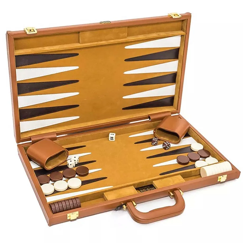 Classic Board Game with Premium genuine Leather Case Portable Travel Strategy Backgammon Game Set