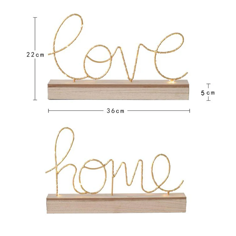 Home Decoration Letter Sign Metal Frame Night Light Alphabet Shaped Battery Operated Night Light For Fun Birthday Present