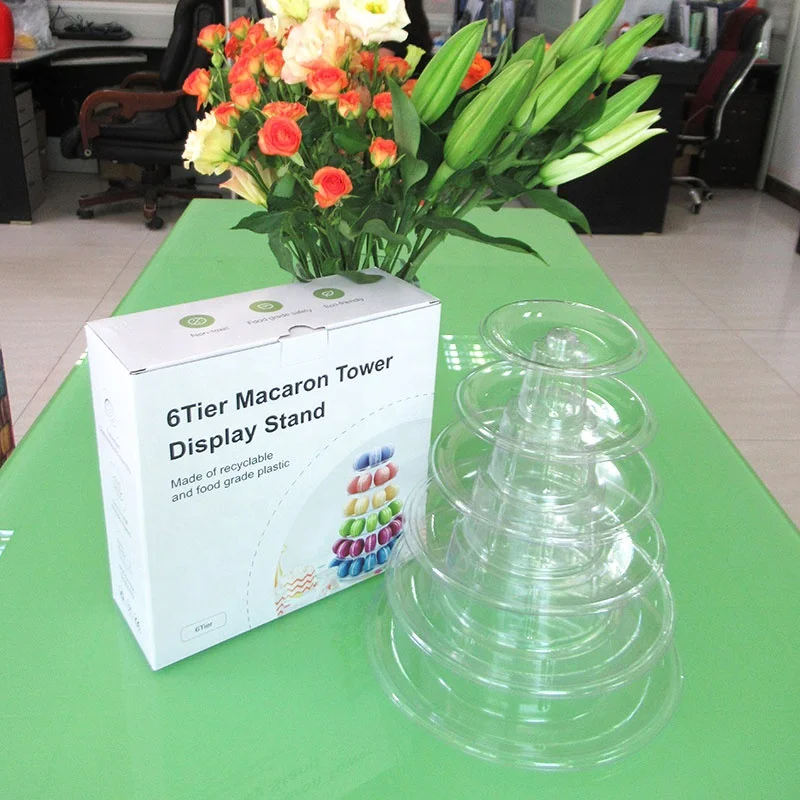 PET round acrylic cupcake  food grade plastic 6 tiers macaron tower display stand for event party dessert display rack