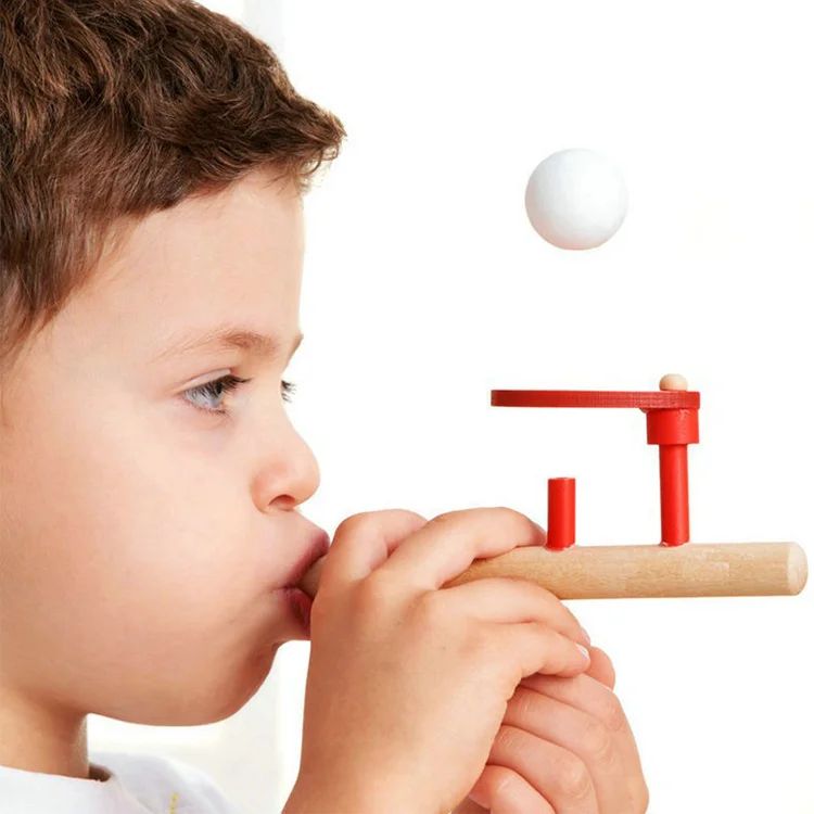 Wholesale wood floating ball game blowing ball toy Classic early education educational wooden blow pipe toy china pipe blow ball