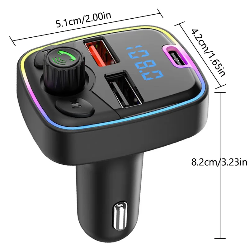 2022 Hot Car Type-c Charger Hands Free Calling Dual Usb Ports 85-108 Bt5.0 Bluetooth-mp3 Player Fm Transmitter