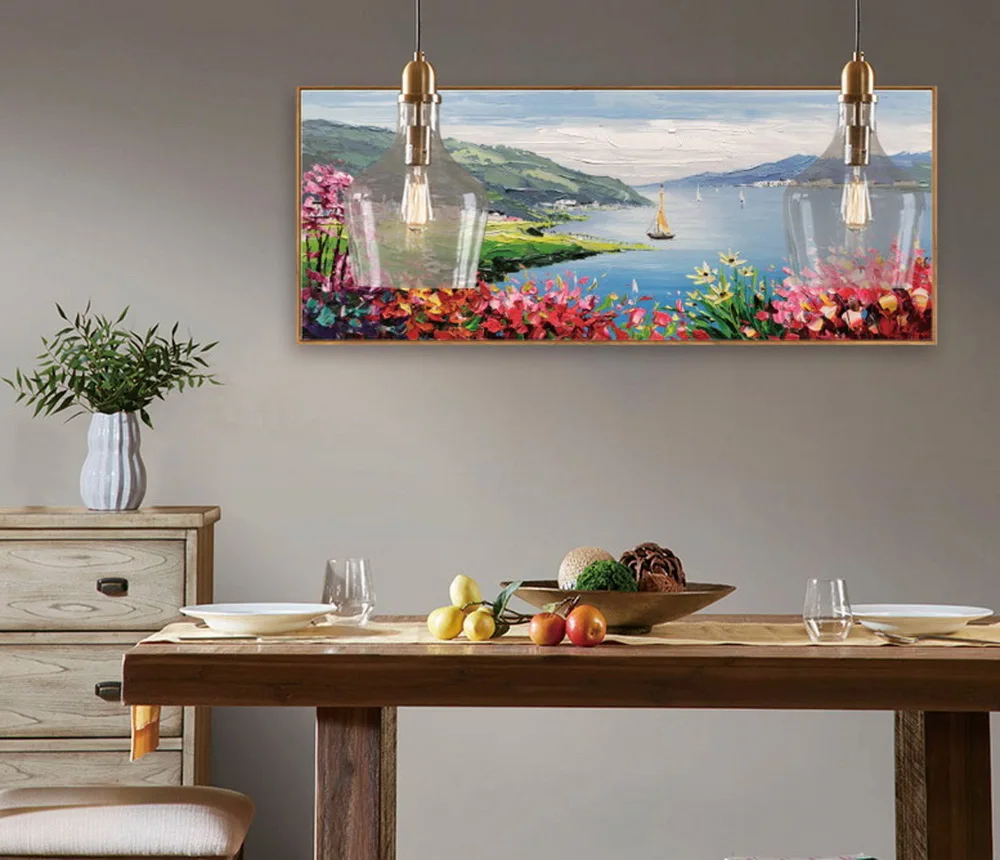 Factory Hot Sale Hand Painted Spring Wind Seascape Oil Painting Heavy Textured Canvas Wall Art Abstract Of Modern Wall Painting