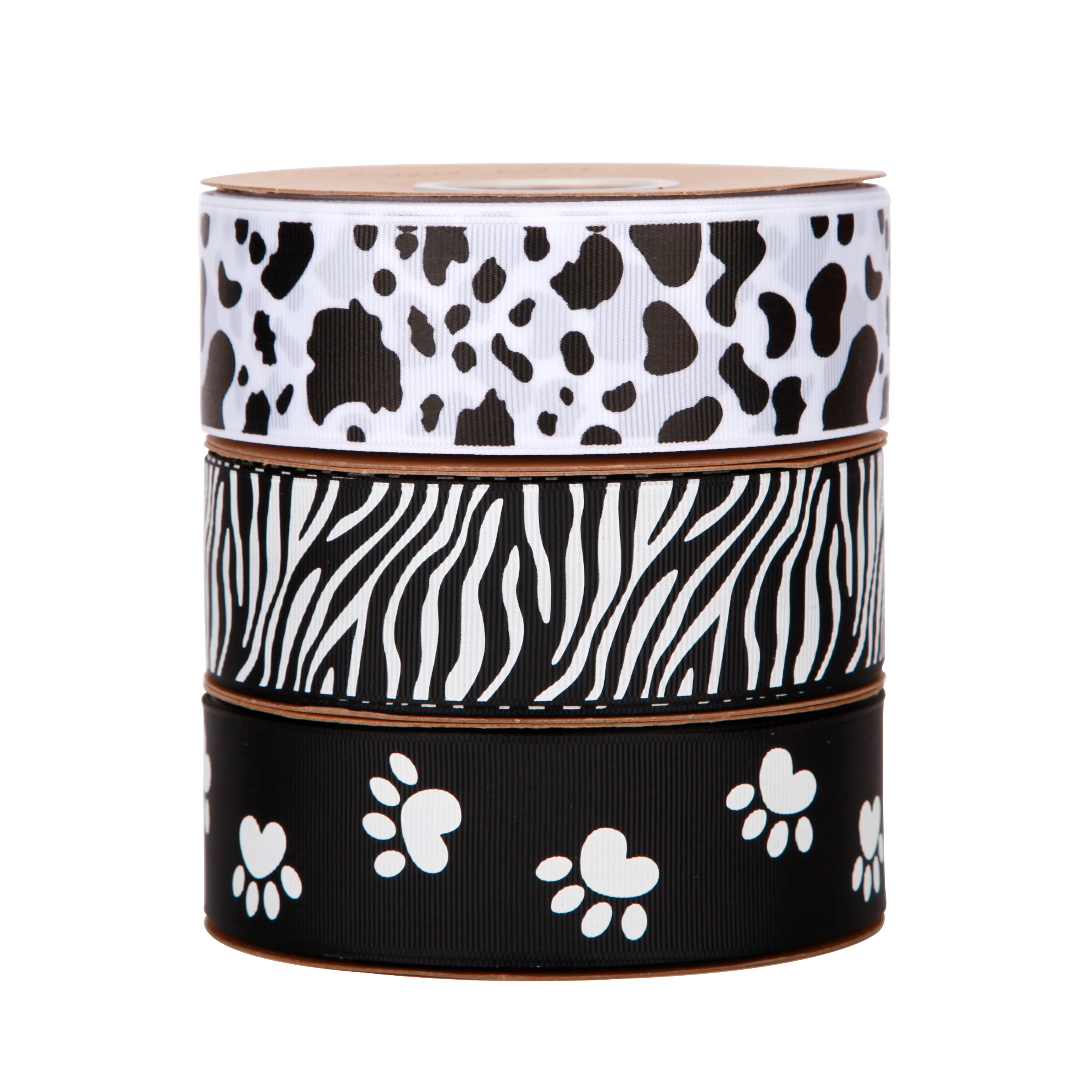 Wholesale Printed 2cm Black Polyester Ribbon Decoration Customized White Logo With Ribbon Packing