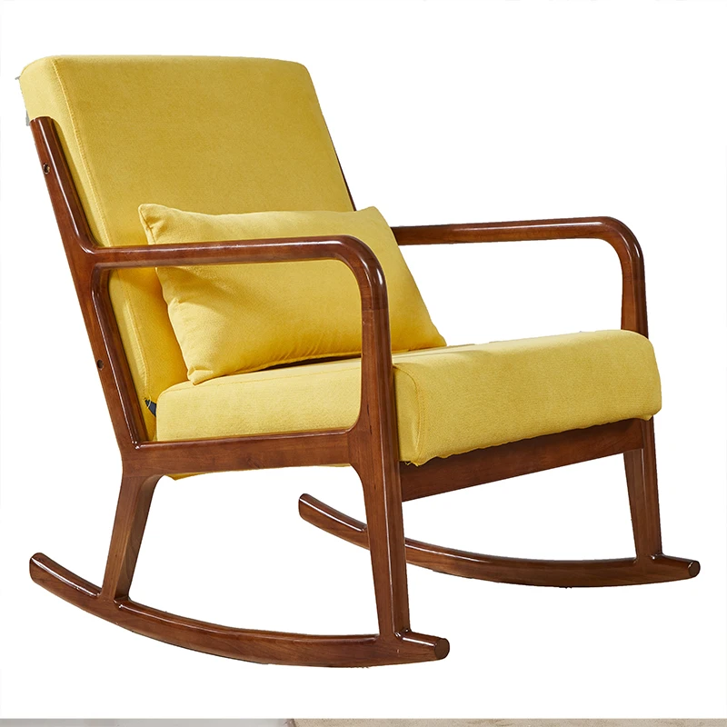 
Nordic simple single rocking chair modern lying cushion leisure chair living room small apartment simple wood recliner fabric 