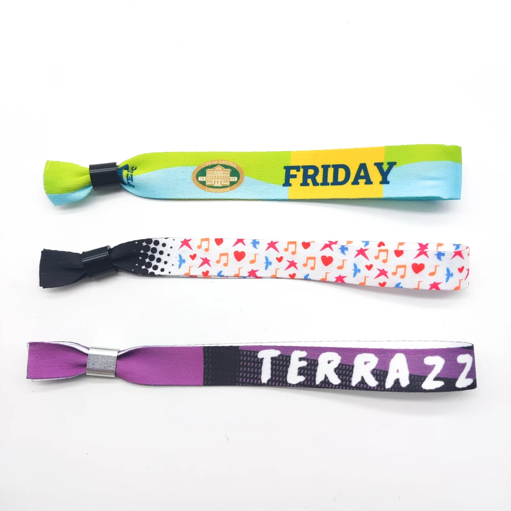 Environmentally Customized Logo RPET Fabric Wristband Printed Cloth Wristband With Bamboo Lock