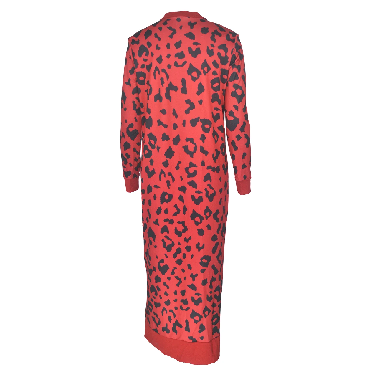 Autumn Big Size Knit Pint Slim Leopard Print Long Winter Coats For Ladies