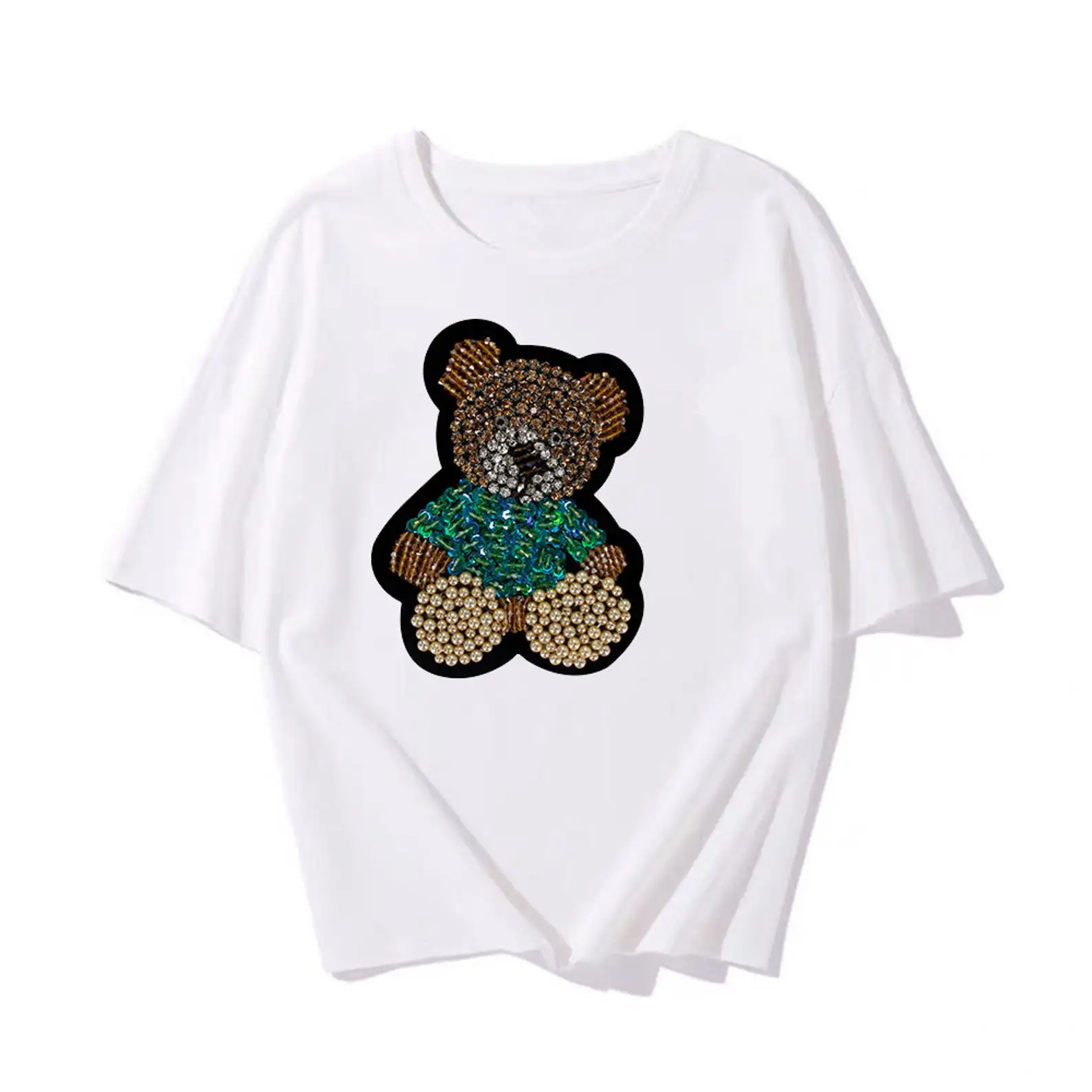 Fashion 3d Bear Beaded Embroidery Patches Alphabet Rhinestones Beads Patches Rhinestone Iron-On Patches Beads Crystal Diamond