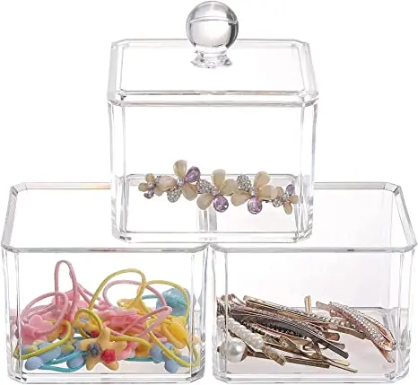 Acrylic 3 pieces layers Makeup Organizer Jewelry Storage Box Cotton Pad Swab Q-tip Ball Bud Makeup Pad Sponges Holder Bathroom