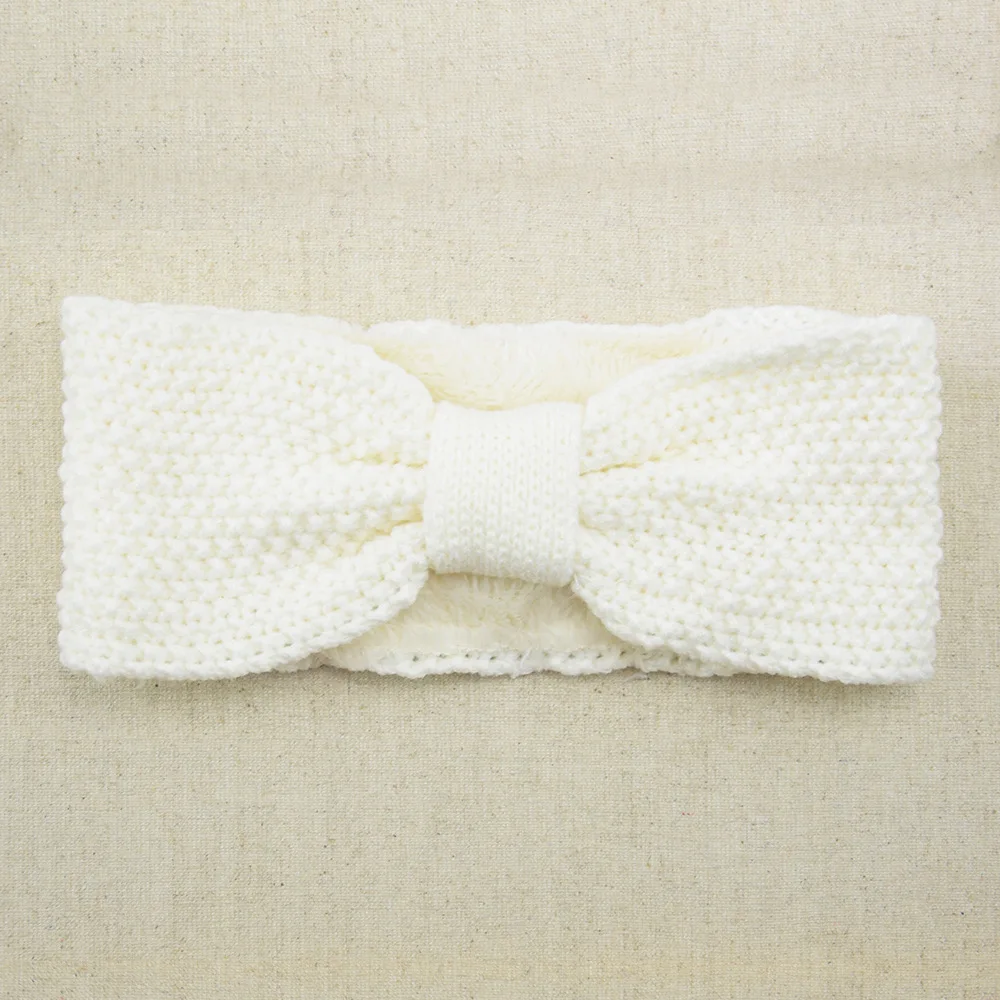Hot Sale Winter Knitted Bow Hair Band Fleece Lined Headbands Soft Stretch Headwrap Knotted Crochet HairBand Accessories