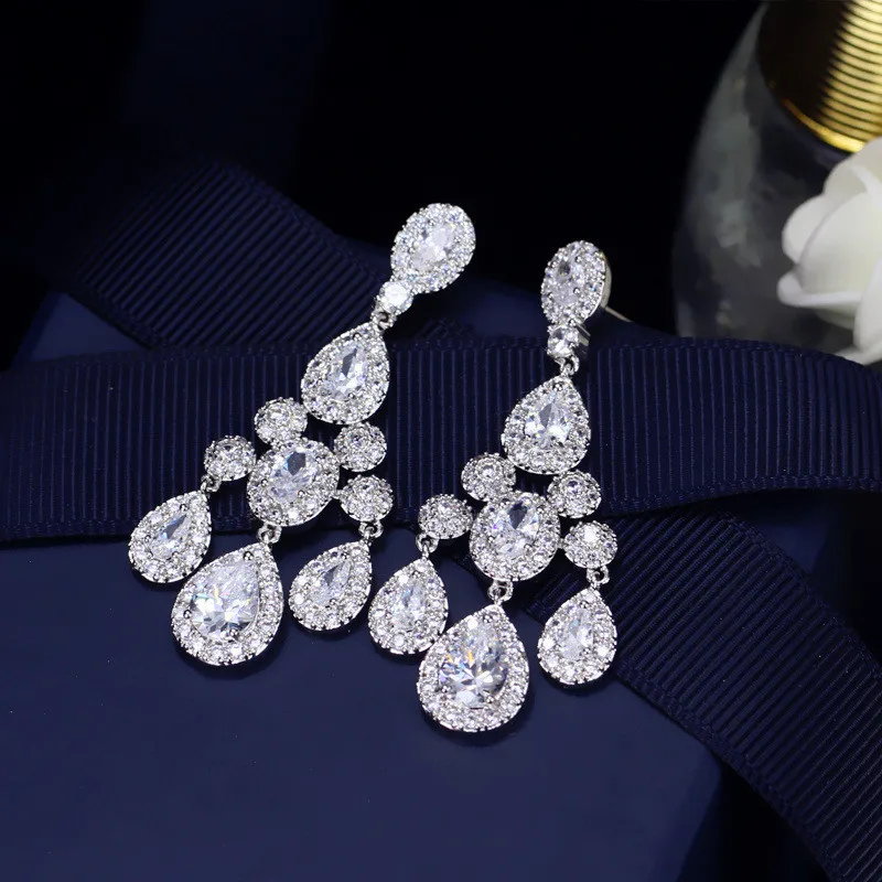 RE3946 Cubic Zircon  Earrings women party wedding fashion jewelry CZ stone bridal earrings