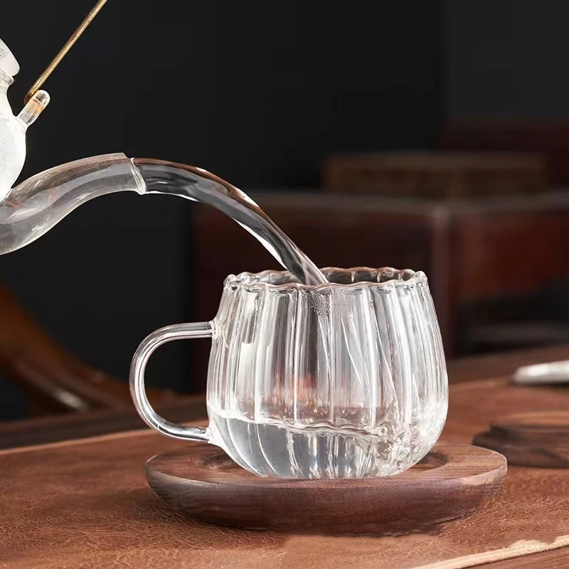 Transparent petal glass with handle office tea drink cup home