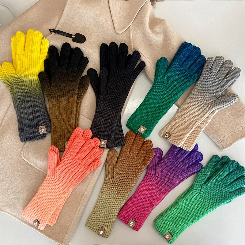Gradient color gloves new touch screen gloves with exposed fingers winter warm fashion ins wind net red gloves