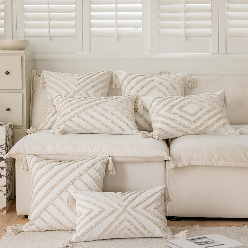 Innermor Boho Style Geometric Tufted throw pillow case Polyester and Cotton Fabric cushion cover Customized 18x18 inch