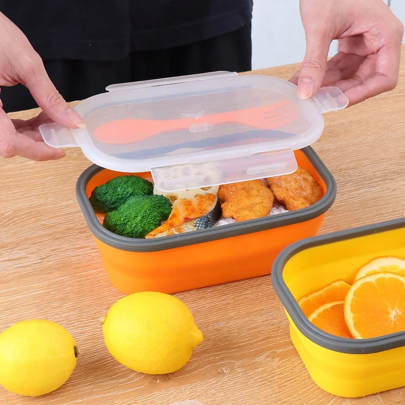 New Design OEM Silicone Lunch Box Eco Friendly Reusable Silicone Collapsible Lunch Box Folding Food Container