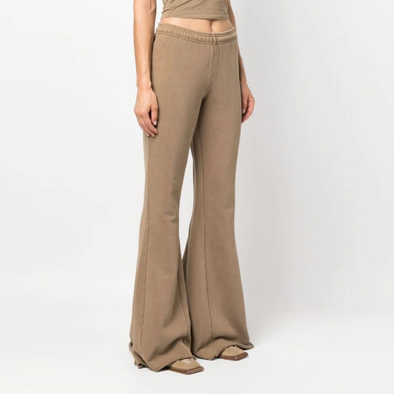 Custom 100% Cotton Women Acid Wash Flared Track Pants Tracksuits Flare Sweatpants And Hoodie Set