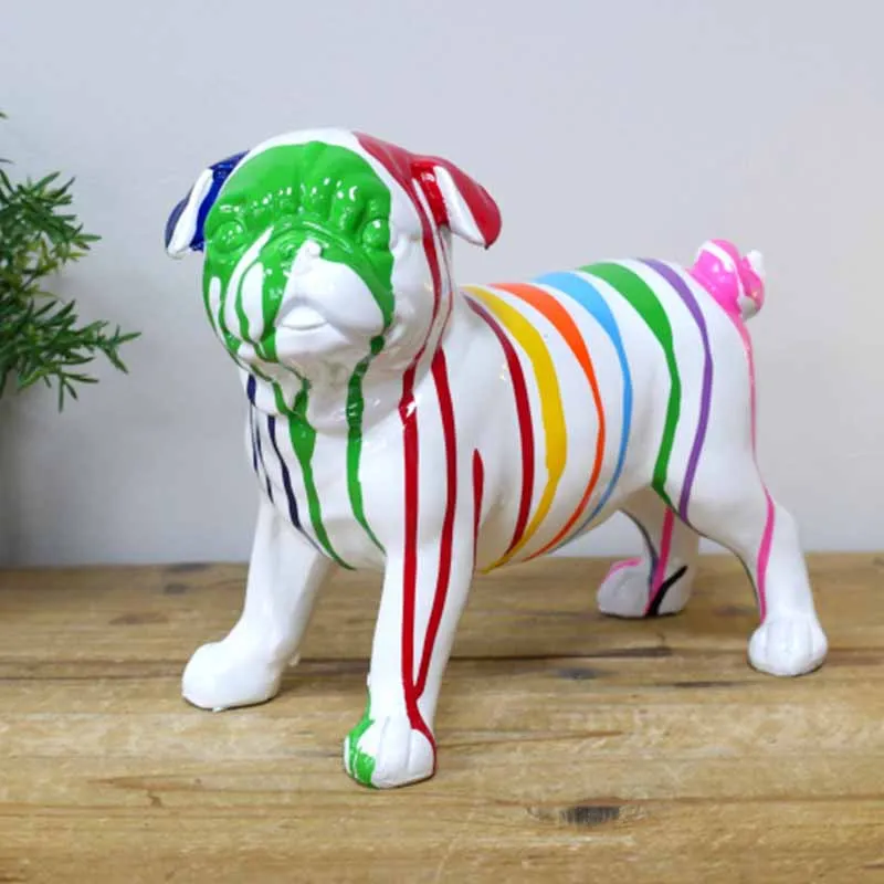 Creative Home Office Living Room Pop Artwork Striped Bull Dog Figurine Colorful Resin English Bulldog Statue Decor
