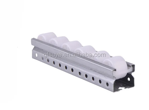 Plastic sliding industrial bottle grain conveyor omni directional wheel roller track for Storage shelf