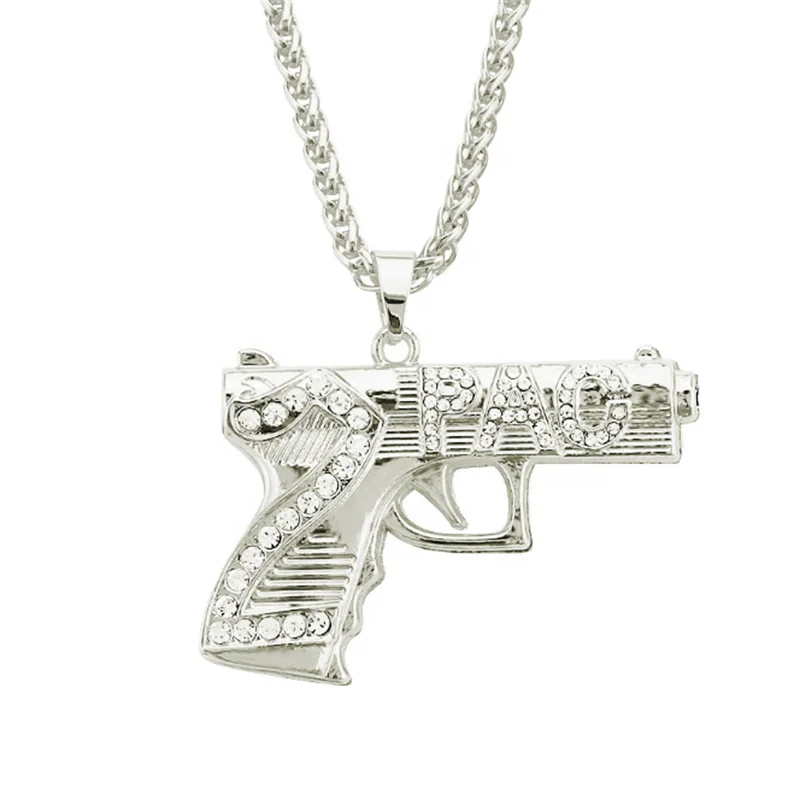  Hip hop twist chain with alloy and diamond pistol pendant