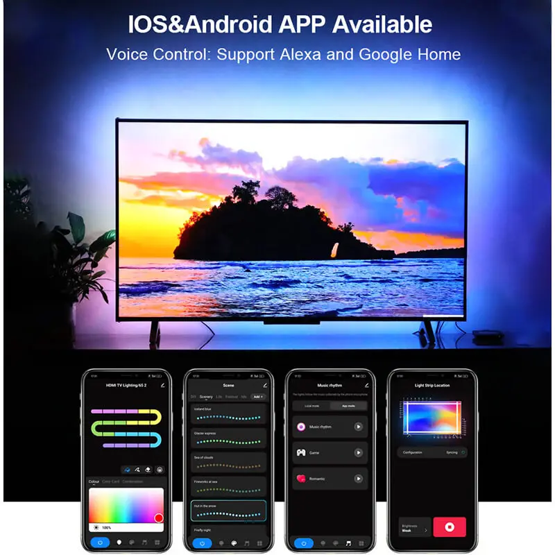 Matching 55-85 Inch TV Screen Color Sync Smart RGBIC LED TV Backlight Strip light with HDMI 4k60Hz Sync Box