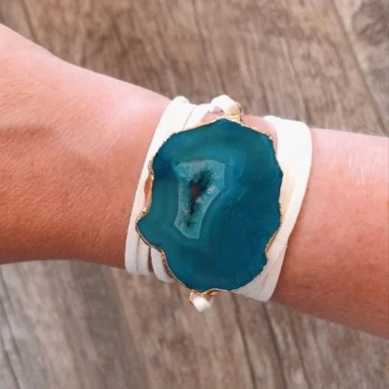 Super September Druzy Braided Leather Wrap Bracelet for Womens Multicolor With Lobster Closer