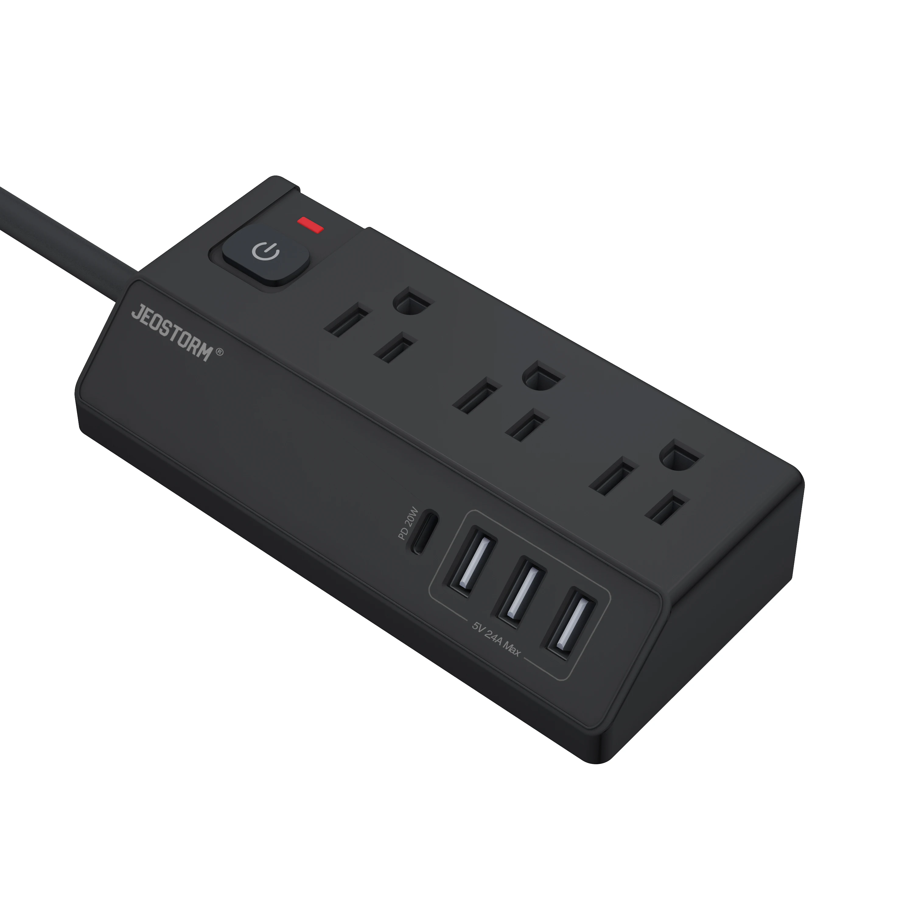 Portable Home Office 110V Power Strip 3 Ac Outlet 3 Usb-A 1 Usb Type C Us Plug Surge Protector